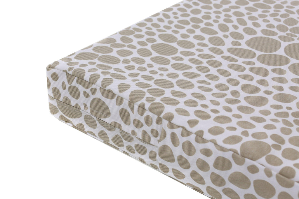 close up of tan and beige dog bed cover with zipper
